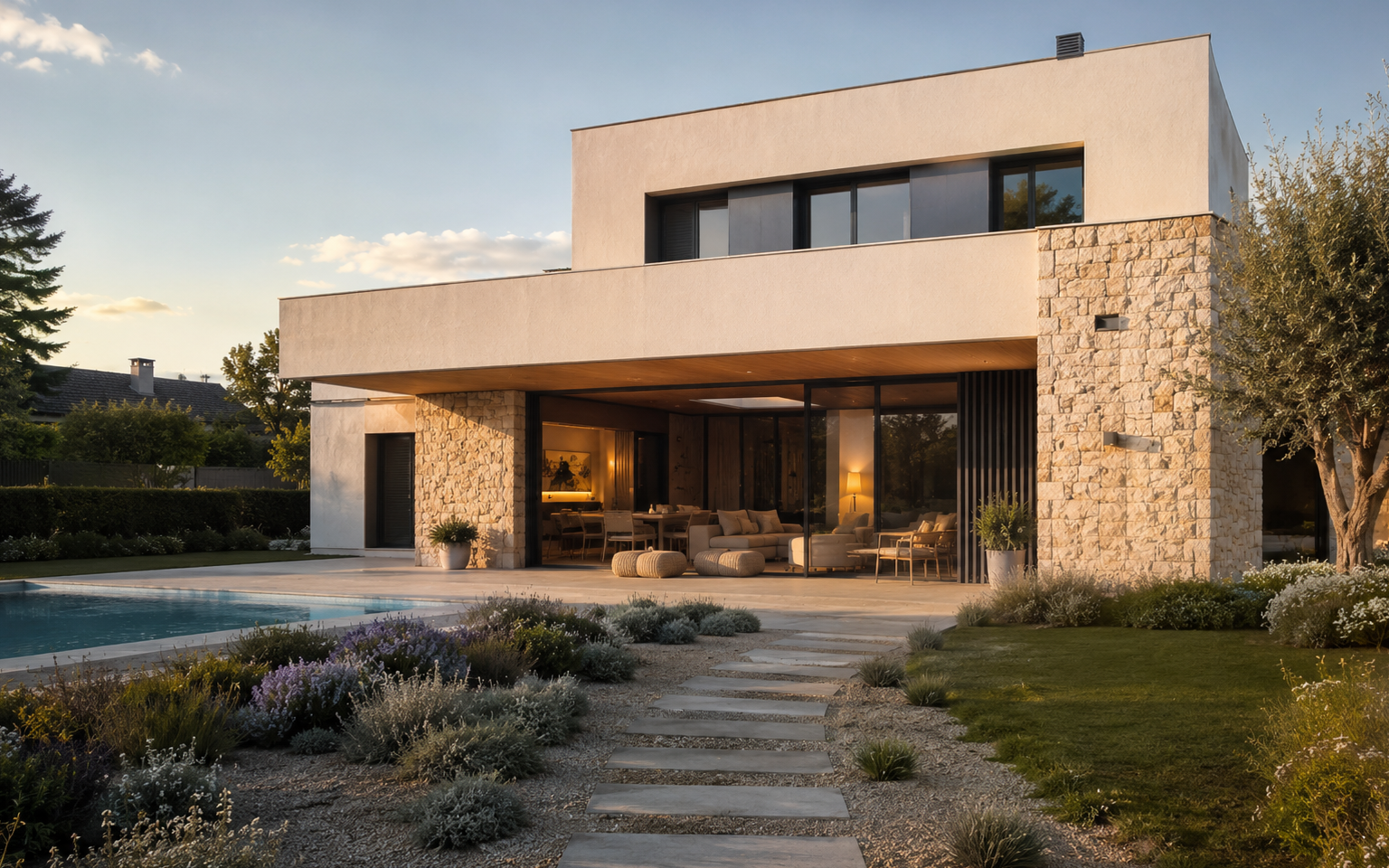 Concepto de vivienda unifamiliar contemporánea terminada